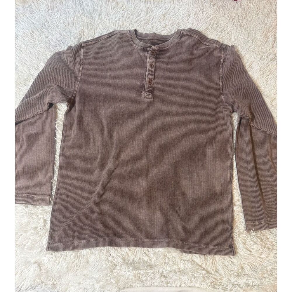 Weekendz off men long sleeve fudge knit crew henley ribbed shirt L